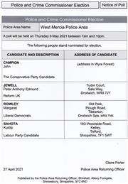 Notice of Poll for Police and Crime Commissioner